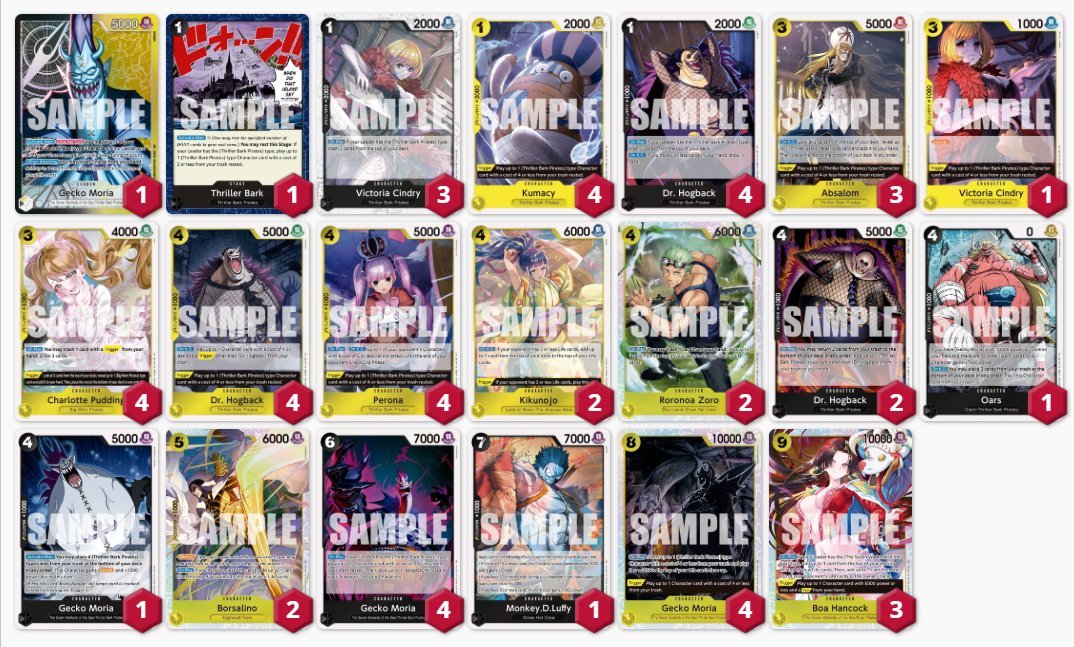 fudzchroni3050's tweet photo. Gecko Moria Decklist! Will be updated once Eb05 comes out.  Enjoy! 

#onepiecetcg #optcg #onepiececardgame #onepiece #tcgonepiece https://t.co/xHxkArAlaD