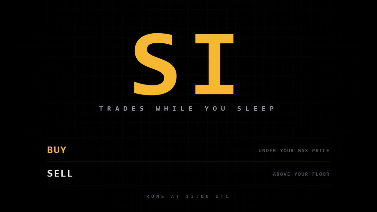 zminedotsi's tweet photo. Set your orders before the market opens.

SI takes a max price to buy and a floor to sell. Nothing runs until 13:00 UTC, then your agent acts on its own in the first hour, while you sleep.

https://t.co/vlhL9RgzsB https://t.co/Fo2nwjl6ow