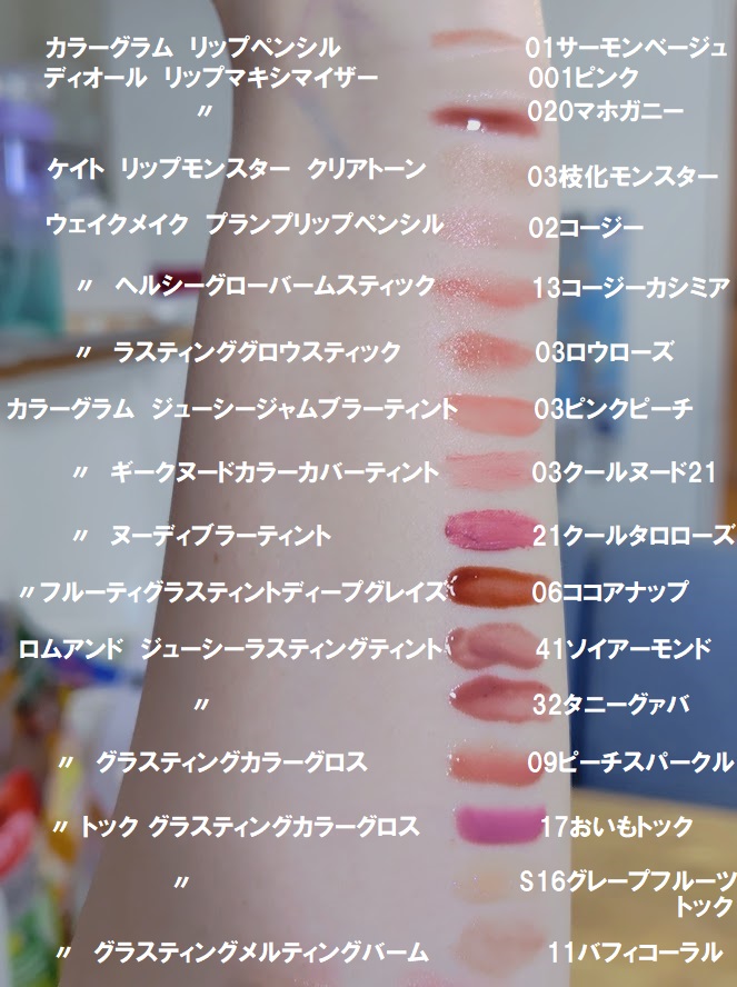 noco0's tweet photo. 【2026.10版】#リップ #スウォッチ 主にウェイクメイク＆カラーグラム＆ロムアンド(01ポメロスキン忘れた)　#Dior #リップモンスター #wakemake #colorgram #romand https://t.co/QULqb3Bf9W