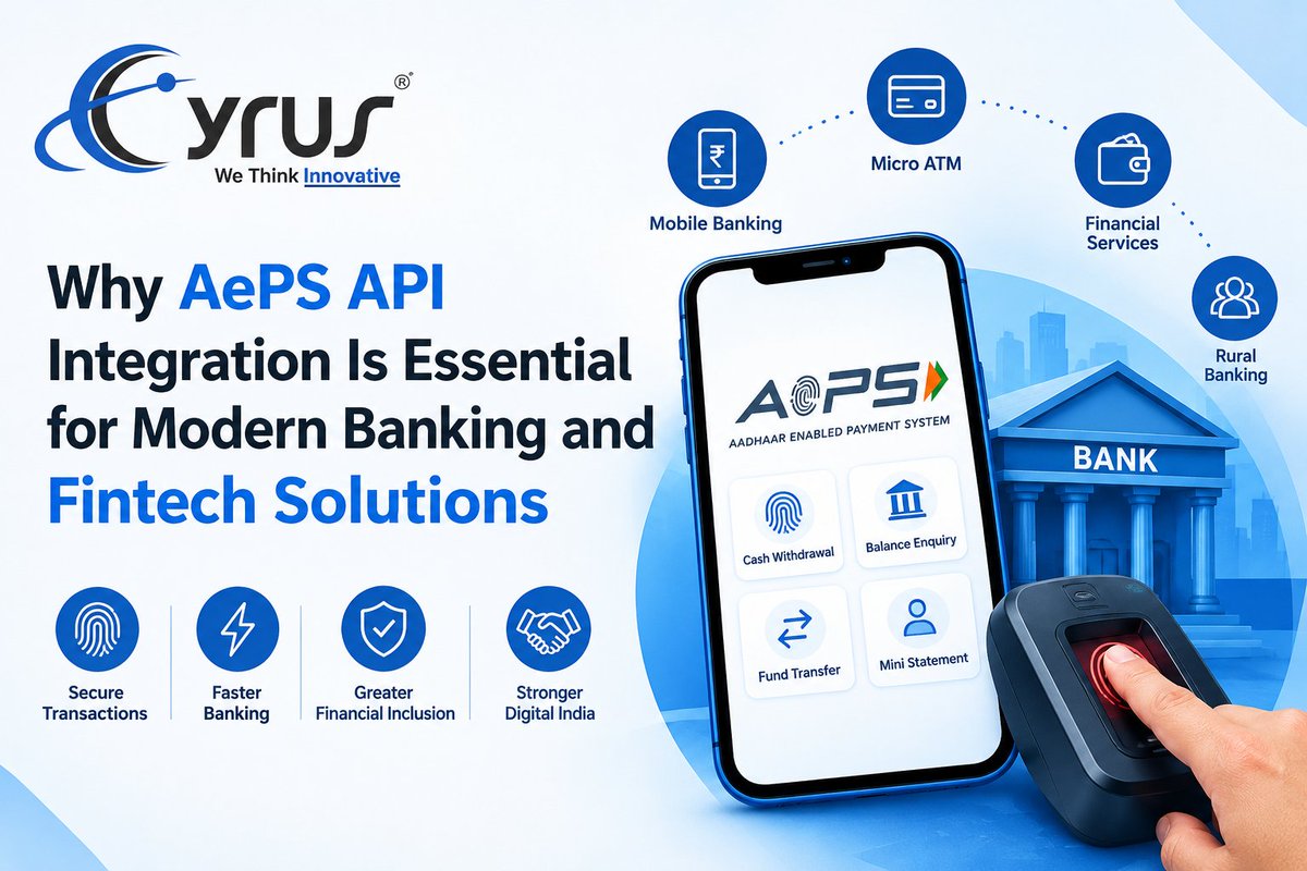 cymlmsoftware's tweet photo. AePS API Integration is an important technology option for modern banking and fintech businesses seeking to expand access to essential financial services. 

Cyrus Recharge is the Top AePS API Provider in India. https://t.co/SthDu7S657