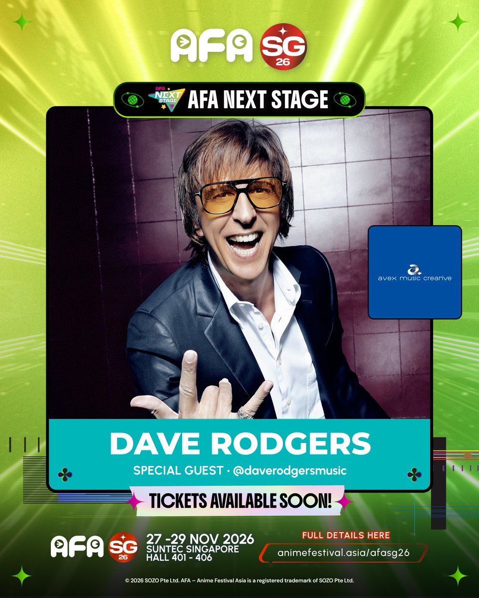 animefestasia's tweet photo. #AFASG26 The King of EUROBEAT is here! 🔥 

Dave Rodgers joins AFA SG26 NEXT Stage! Known for the viral hit "DEJA VU" &amp; legendary Initial D tracks, don't miss him live in Singapore!

🎟️ https://t.co/9S7dqcfFUw

#AnimeFestivalAsia #DaveRodgers https://t.co/K9SpUO4zS6