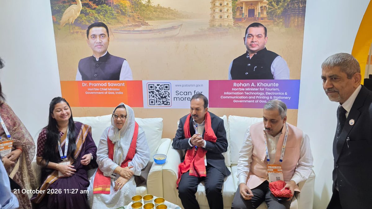 TourismGoa's tweet photo. Goa takes centre stage at ITB Asia 2026 in Singapore, connecting with the global travel industry and showcasing the diverse experiences that make Goa a destination to discover.

 The Goa Pavilion was graced by the presence of the High Commissioner of India to Singapore, Dr. Shilpak Ambule; Cabinet Minister, Jammu & Kashmir, Sakeena Masood Itoo; and Minister of Tourism, Kerala, Mr. P.C. Vishnunath.

Representing Goa Tourism at the event are Mr. Kuldeep Arolkar, Ms. Diksha Tari and Ms. Chitra Vengurlekar.

Through global platforms like ITB Asia, Goa continues to build international connections and explore new opportunities for tourism.

#GoaTourism #ITBAsia2026 #MeetMeInGoa #IncredibleIndia #Tourism