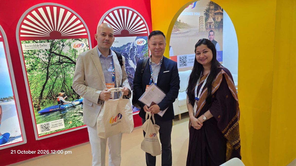 TourismGoa's tweet photo. Goa takes centre stage at ITB Asia 2026 in Singapore, connecting with the global travel industry and showcasing the diverse experiences that make Goa a destination to discover.

 The Goa Pavilion was graced by the presence of the High Commissioner of India to Singapore, Dr. Shilpak Ambule; Cabinet Minister, Jammu & Kashmir, Sakeena Masood Itoo; and Minister of Tourism, Kerala, Mr. P.C. Vishnunath.

Representing Goa Tourism at the event are Mr. Kuldeep Arolkar, Ms. Diksha Tari and Ms. Chitra Vengurlekar.

Through global platforms like ITB Asia, Goa continues to build international connections and explore new opportunities for tourism.

#GoaTourism #ITBAsia2026 #MeetMeInGoa #IncredibleIndia #Tourism