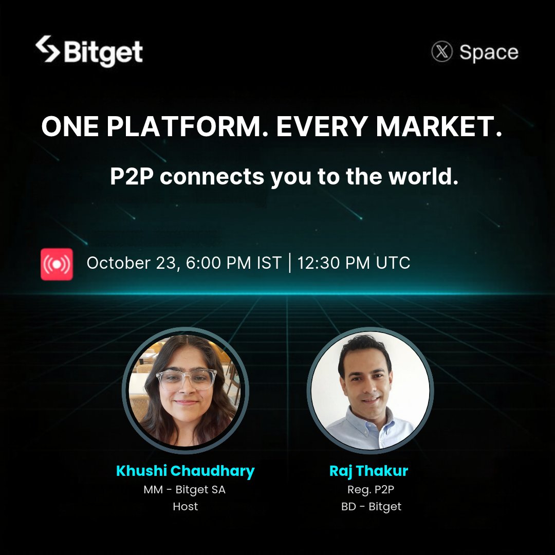 BitgetIndia's tweet photo. Bitget P2P connects you to the world 🌍

Join @kiskhushimain &amp; @gauravthakur live on X to discuss how #Bitget P2P makes crypto more accessible.

🗓 Oct 23 | 6 PM IST (12:30 PM UTC)

🔔 Set your reminder:
https://t.co/g4M99s8JJw https://t.co/uyJz6RPOFk