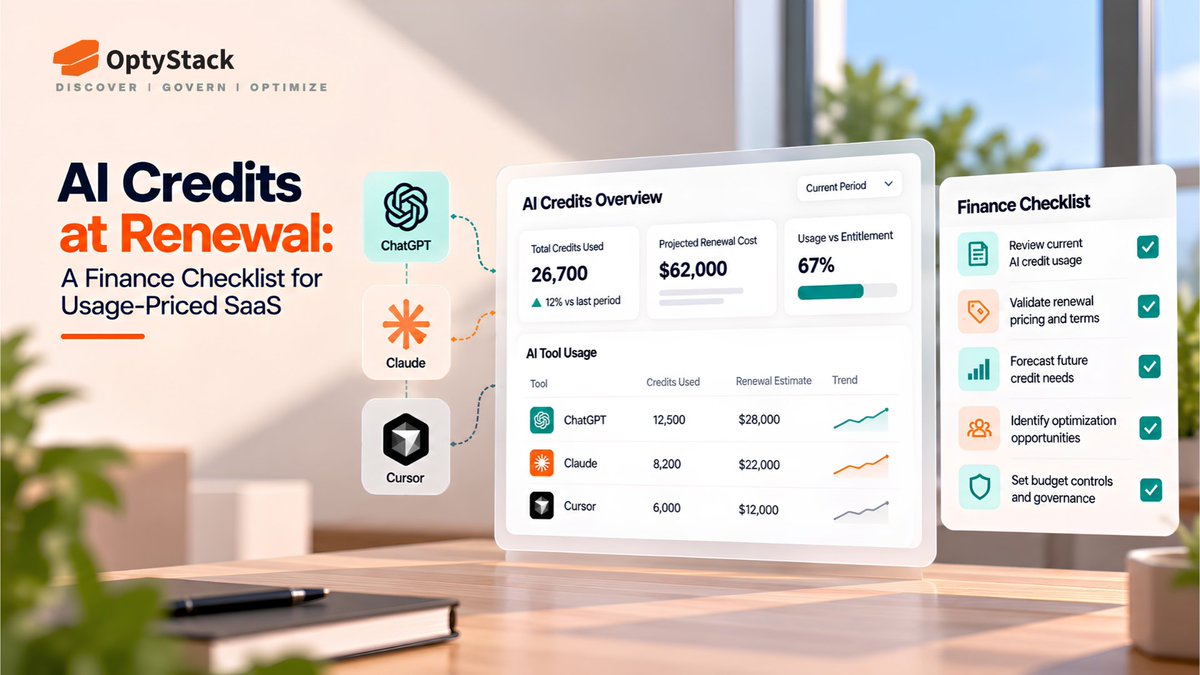 optystack's tweet photo. AI credits can make SaaS renewals unpredictable.

Start 90 days early: review usage, check overage terms, forecast credit needs and negotiate spending controls before renewing.

Use this finance checklist: https://t.co/eY3viwGj1V https://t.co/Bmvkfj27Qf