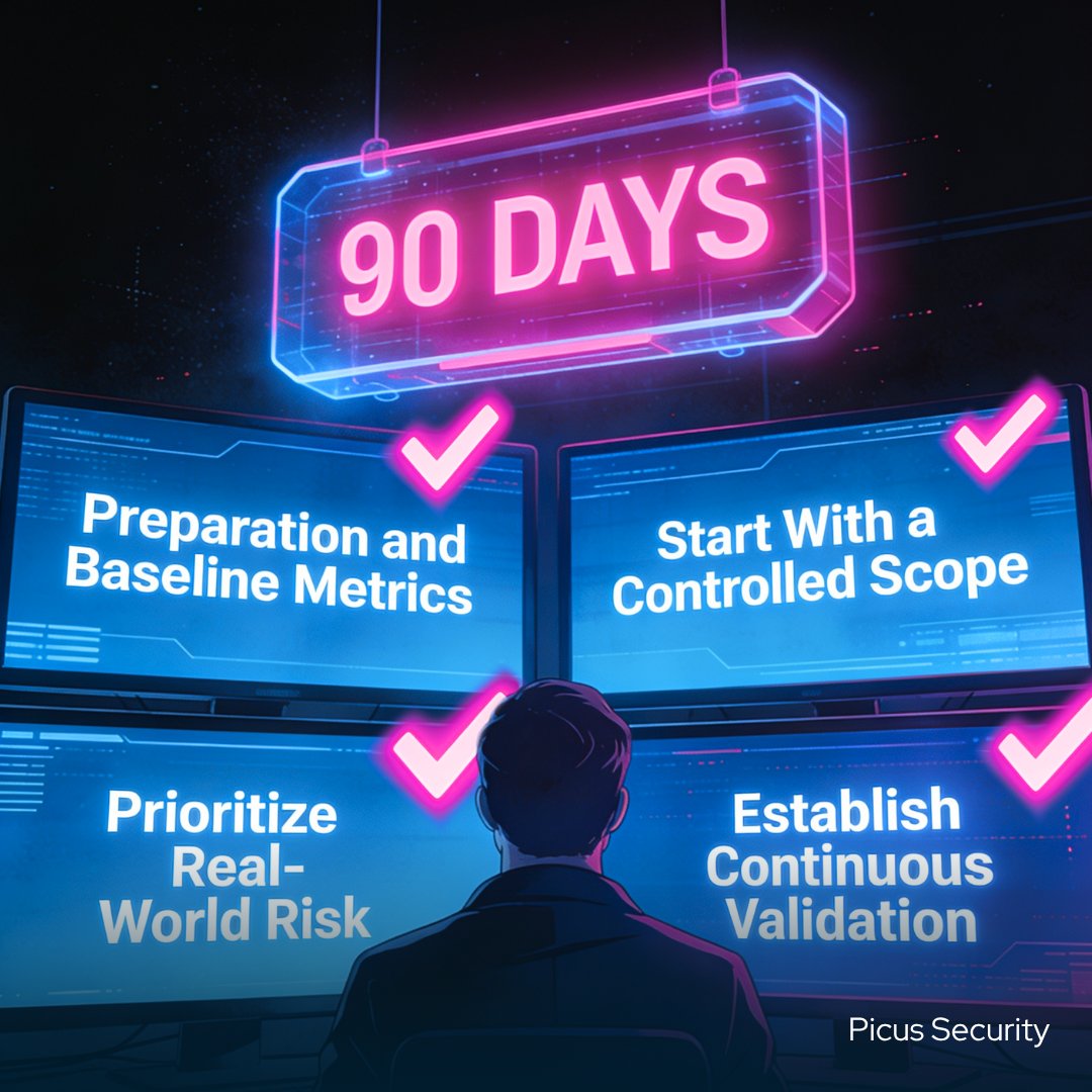 PicusSecurity's tweet photo. Start small with an automated pentesting tool. Test one critical app path in week one. Widen the scope once findings reach the right owner. By day 90, it runs on demand and re-tests every fix. Read more: https://t.co/ZtlYHUB01t https://t.co/eGMRTcVNIb