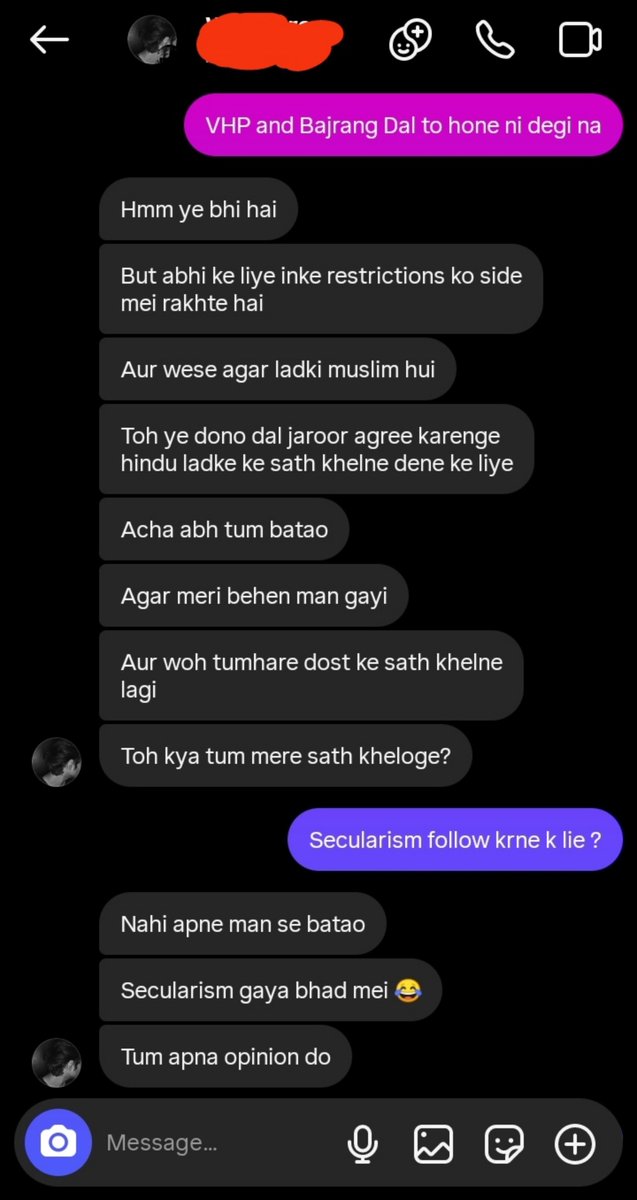 Anviksha_'s tweet photo. I commented on a Garba reel, and shortly afterwards, a Muslim guy DM’d me, saying that Muslims should also be allowed to participate in Garba. I told him that Garba is a religious event and that it is considered haram in Islam.

Then he suggested that Hindu girls should play Garba with Muslim boys and Muslim girls should play Garba with Hindu boys. I was shocked.

He then said he would allow his own sister to play Garba with one of my Hindu male friends, and in return, I should play Garba with him.

He was literally willing to compromise his own sister’s modesty just for a chance to play Garba with me.

This is genuinely shocking.