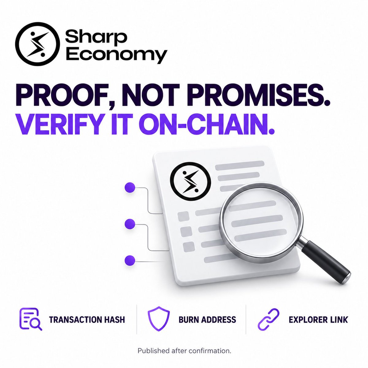SharpEconomy's tweet photo. How will the planned SHARP burn be verified?

After confirmation, we’ll publish the amount, chain, transaction hash, burn address and explorer link.

No wallet connection or token transfer is required.

The 24-hour countdown starts after the execution time is confirmed.

#SHARPToken #onchain