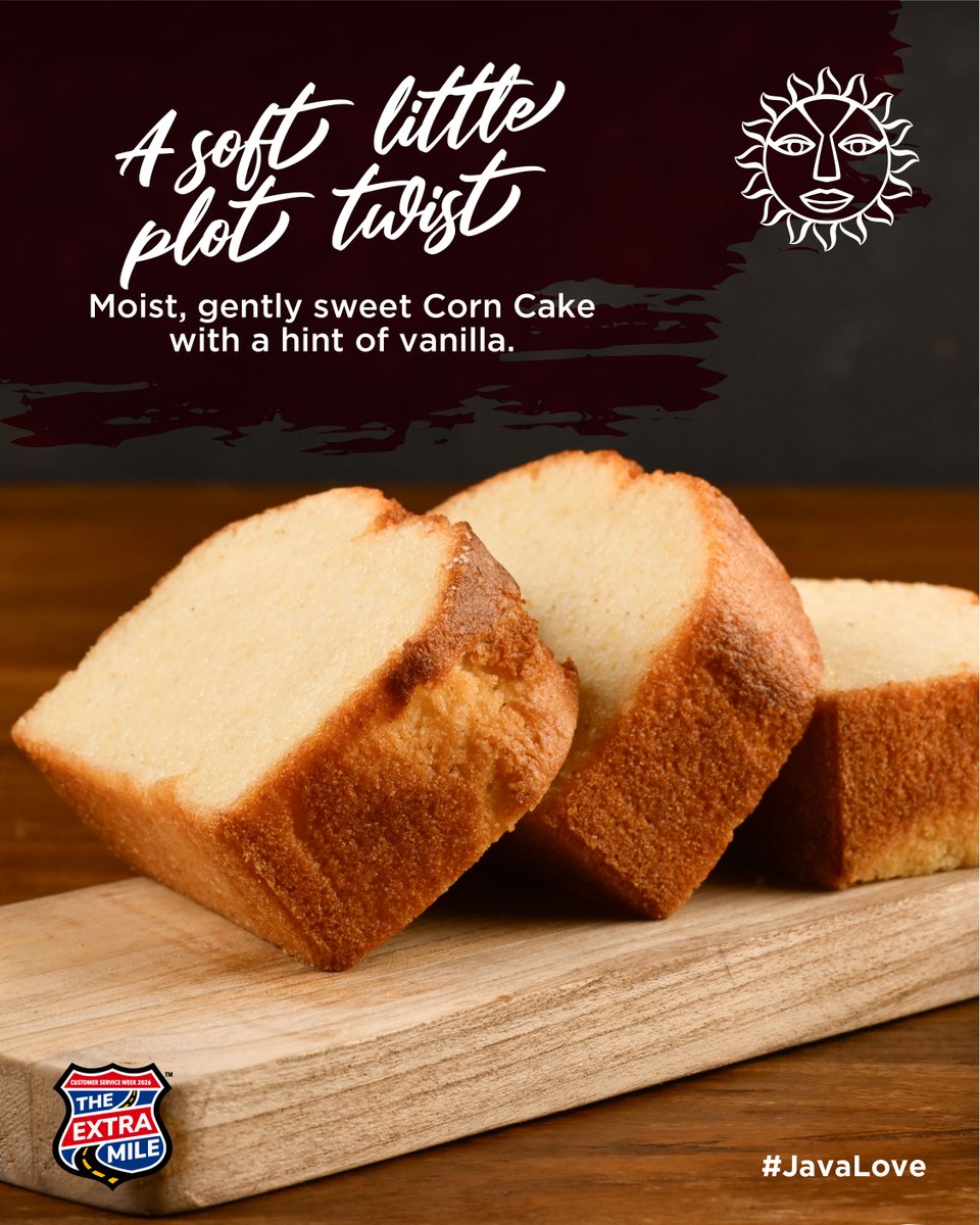 javahouseafrica's tweet photo. Soft, gently sweet Corn Cake with a hint of vanilla. Add the combo if you like your snack plans with a little extra company. Either way, the “I’ll save the rest for later” plan is between you and the last bite. Find your Corn Cake at your nearest Java.
#JavaLove https://t.co/fsF2fNkEdh