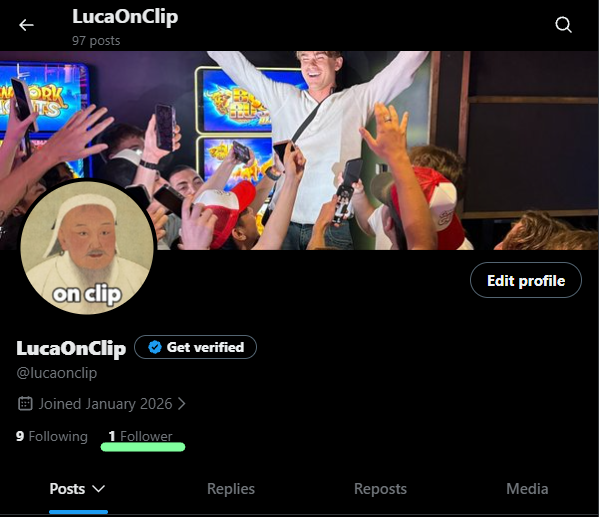 lucaonclip's tweet photo. Today, I have one follower. Tomorrow, who knows? 

It starts with @lucakante  the man himself. 

Remember this post. We’re only getting started. https://t.co/toaKAdzN79
