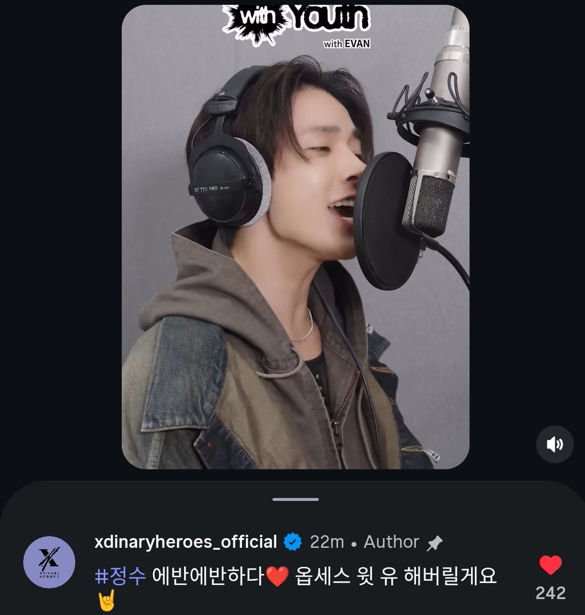 heeseungcokr's tweet photo. Jungsu of Xdinary Heroes left a comment on IG

“evan you're going too much ❤ [playful wordplay with 에반], i’ll become obsessed with you 🤘🏻”

#EVAN #HEESEUNG #에반 #희승 https://t.co/SDzyQChvyK