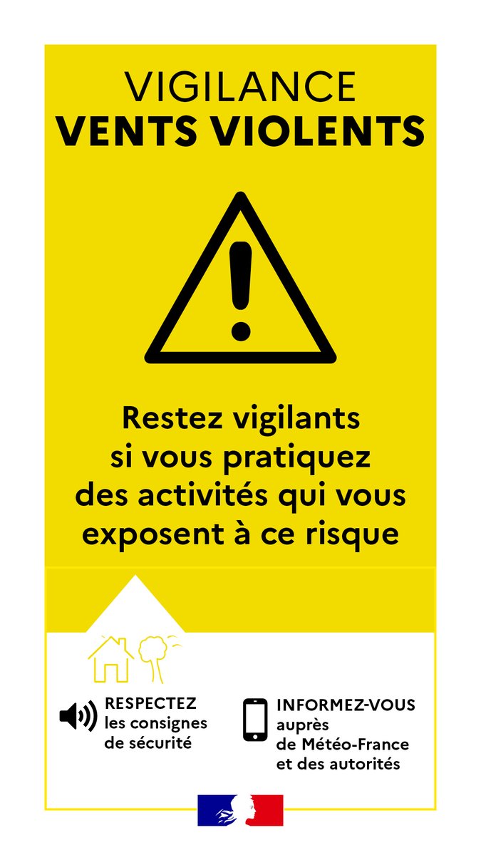 Prefet76's tweet photo. 🌬️⛈️#Météo | Vigilance jaune en #SeineMaritime

@meteofrance révise ses prévisions et place la Seine-Maritime en vigilance jaune pour vents violents mercredi 21 octobre à partir de 10h, puis pour orages à partir de 16h.
💨Des rafales jusqu’à 95 km/h sont attendues sur une grande partie du département, avec des averses parfois orageuses dans l’après-midi.

⚠️Prudence lors de vos déplacements:
➡️Limitez vos déplacements si possible.
➡️Sécurisez les objets susceptibles de s’envoler.
➡️Soyez vigilants à proximité des arbres et des chantiers.
➡️Tenez-vous informés de l’évolution de la situation.

👉 https://t.co/vUqMZeqwzx

#SeineMaritime #Prévention