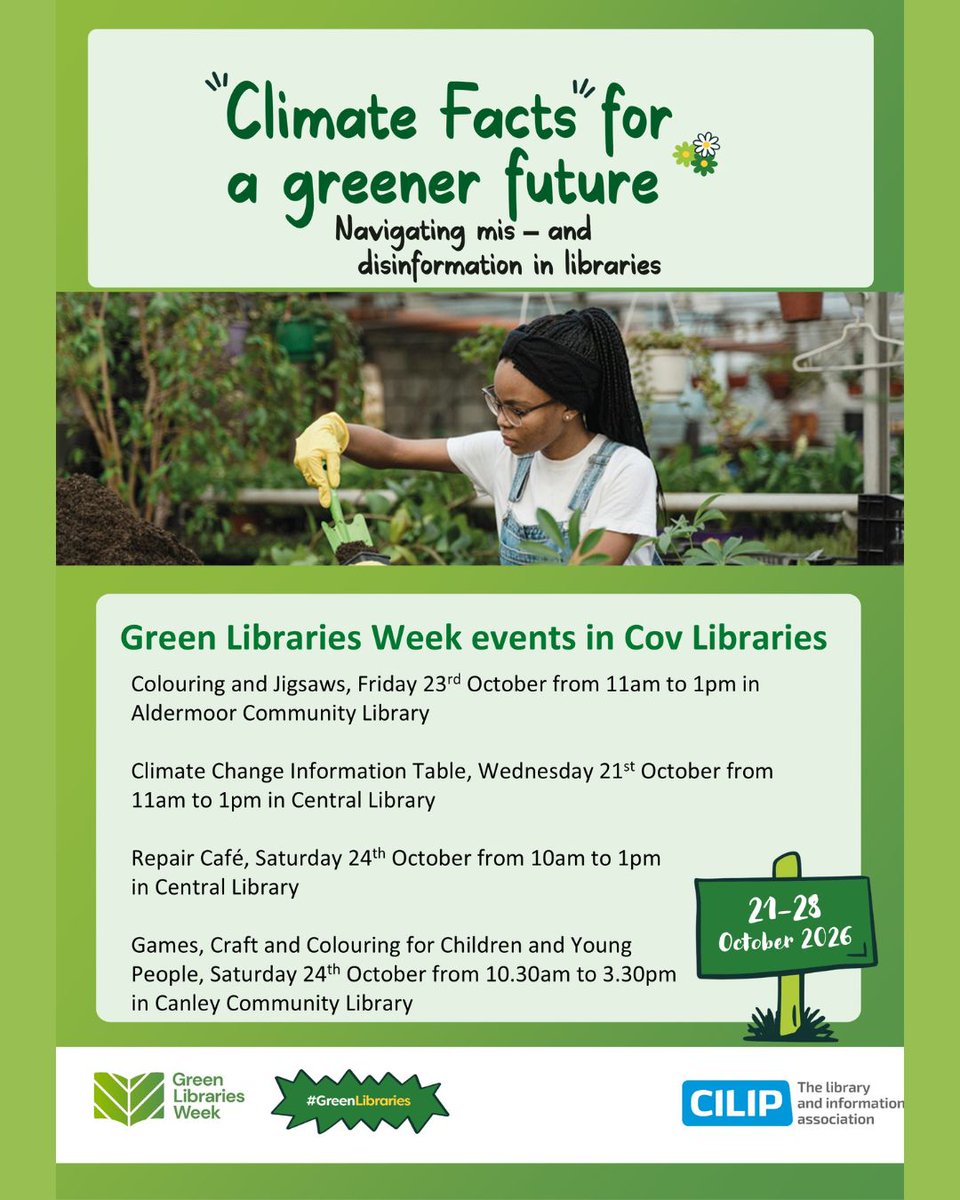 covlibraries's tweet photo. As part of Green Libraries Week, we have various Green Libraries Week themed activities taking place in our Libraries! See the first comment below to find out what's on.

@coventrycc 

#covlibraries https://t.co/S6OONwTdM5
