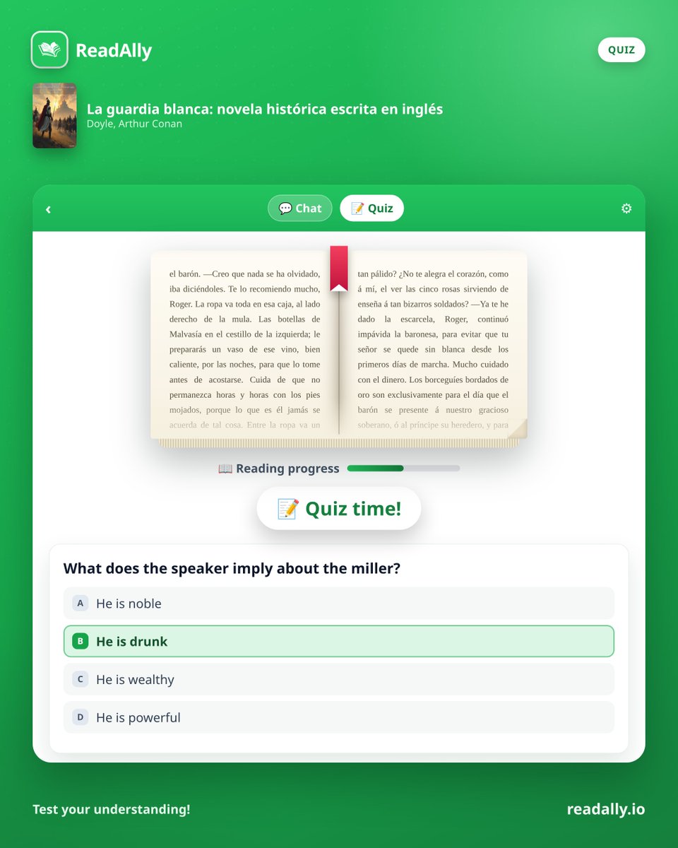 readally_app's tweet photo. Challenge yourself with this quiz!
#LiteraryQuiz #SpanishLiterature #InteractiveLearning #ReadAlly #EngageWithText https://t.co/ZbcH3zWdPn