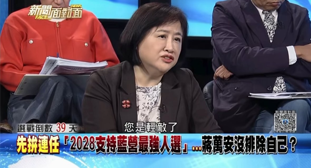hellohanahsu's tweet photo. 我抓到萬安問A答A的關鍵，只要你的問題戳到他真實的內心答案，他會馬上反射性的防禦進行「問A答A」的動作。

例如昨天謝震武原本在問2028蔣要選嗎？此時敏鳳姐插話：「你什麼時候開始輕敵的？」萬安此時忽然醒了，跳過謝震武的問題，直接反射回答敏鳳姐：「喔我從來沒有輕敵」他回答敏鳳之後，才回頭去回答謝震武。

那答案很明顯了，「輕敵」這題問A答A了，是的，萬安有輕敵，但他急著否認。

以後大家可以觀察萬安問A答A的時機是什麼，就可以知道哪些是真實的。