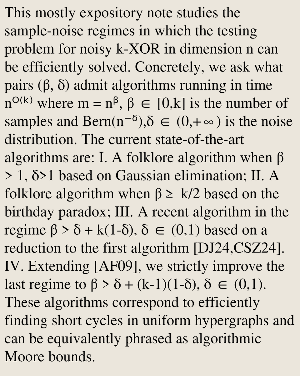 AlgorithmPapers's tweet photo. A Short Note on Algorithms For The Noisy k-XOR Problem

Kiril Bangachev
https://t.co/qEOTJ2Lfgi [𝚌𝚜.𝙳𝚂 𝚌𝚜.𝙲𝙲 𝚖𝚊𝚝𝚑.𝚂𝚃 𝚜𝚝𝚊𝚝.𝚃𝙷] https://t.co/i3r1nQNh2q