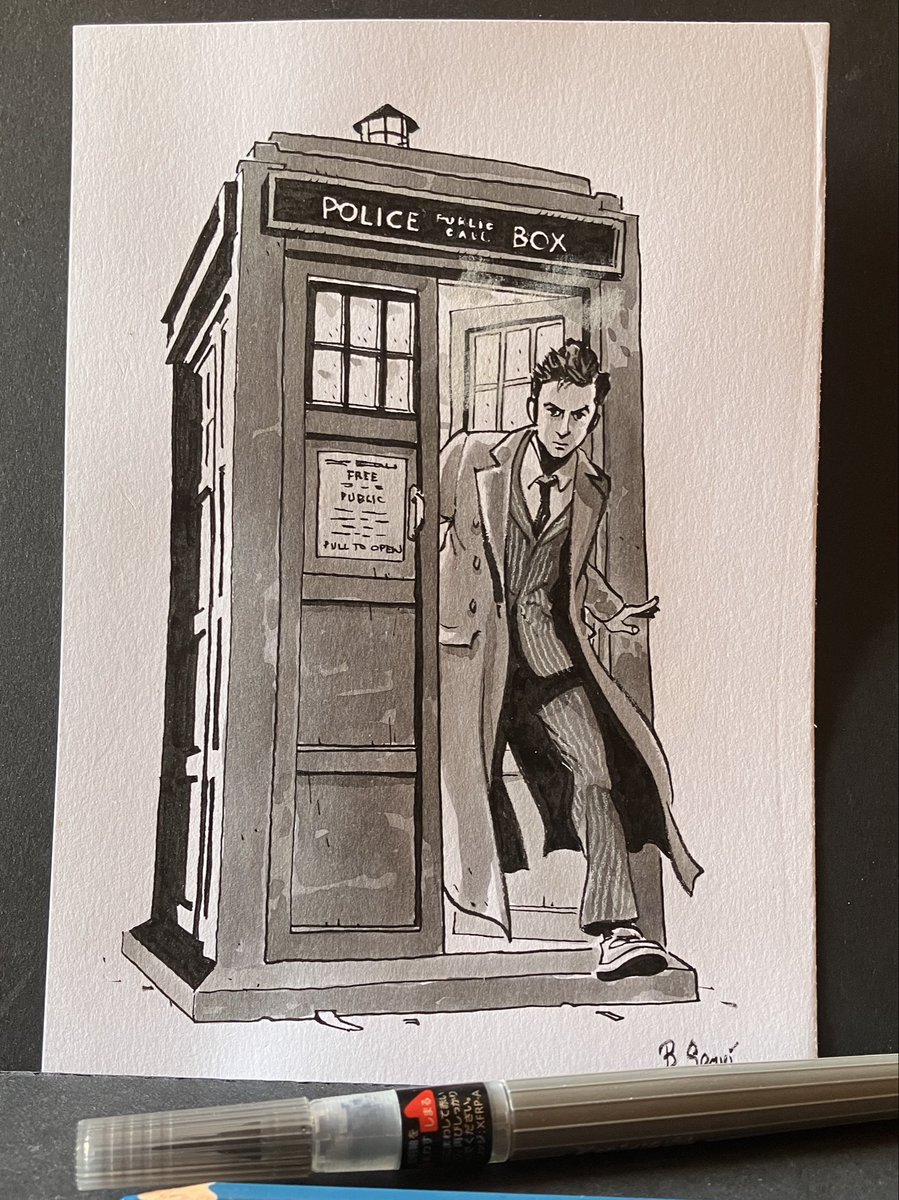 bsegui's tweet photo. #21 Doctor Who
La décima reencarnación saliendo de la #tardis. 
Este sale ya adjudicado, pero tenéis alguno aún disponible en https://t.co/hlFYTYCgIa

#inktober #seriestv https://t.co/lBX1hvNtFb