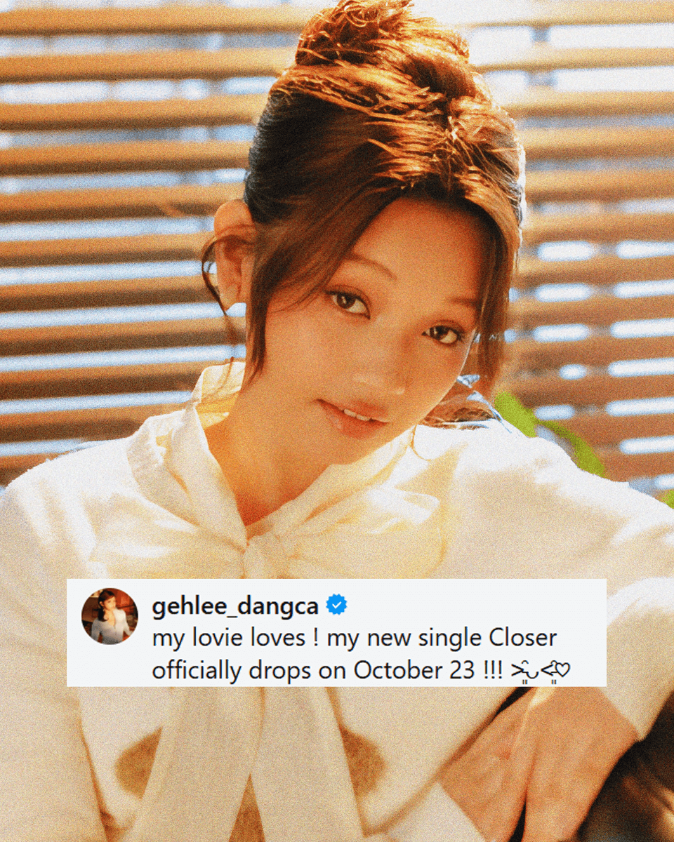 TV5NewsPH's tweet photo. SEATED FOR GEHLEE'S NEW SINGLE 😍

Inaunsyo ng Filipina K-pop idol at dating UNIS member na si Gehlee Dangca ang kaniyang new single na "Closer."

Nakatakda itong i-release sa Biyernes, Oct. 23. https://t.co/SUOeFM20Qr