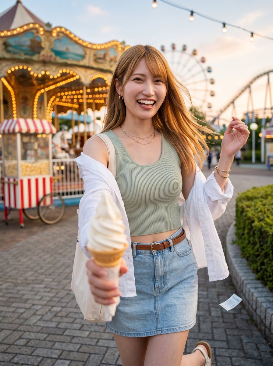 sentaiheroine's tweet photo. 同じく出番がなくて遊園地にきたリンちゃん
どっちからアイスクリームをアーンしてほしいですか！？
←私服のリンちゃん　戦隊スーツのリンちゃん→ https://t.co/bcJdxI5Mmm