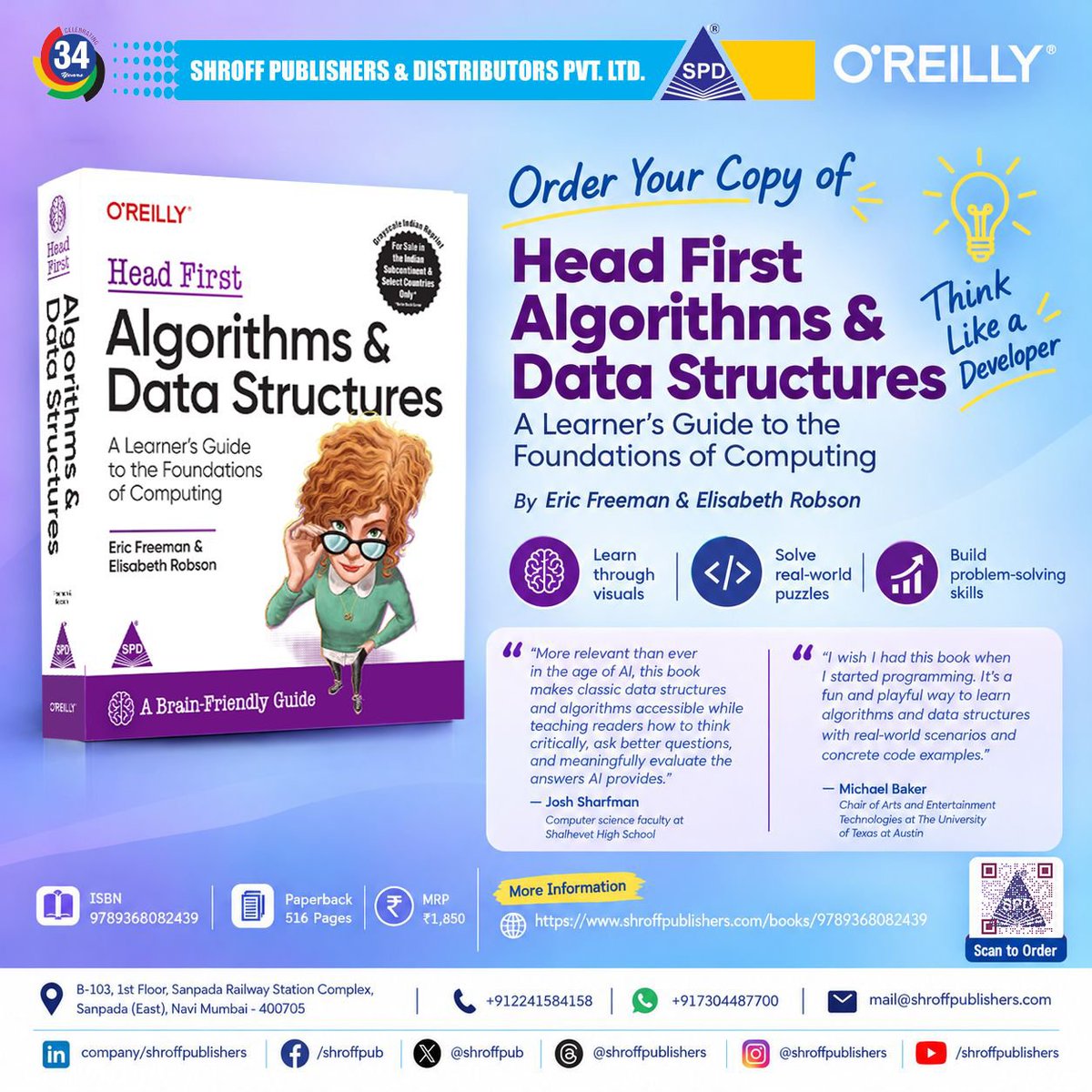 shroffpub's tweet photo. 🧠💻 Master the foundations of computing with Head First Algorithms &amp; Data Structures by @erictfree &amp; @elisabethrobson  📚

✨ Learn visually
🧩 Solve real-world puzzles
🚀 Build problem-solving skills

📖 Order now: https://t.co/fKcI3AV0Ng

#Algorithms #DataStructures https://t.co/OGUpfNSHTO