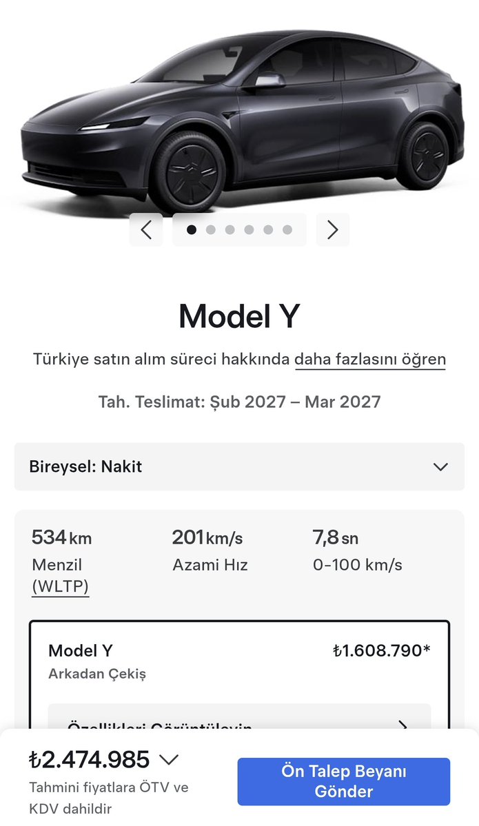 TeslaSelcuk's tweet photo. Bugün size net bir soru soracağım ama herkes demogoji yapmadan dürüst cevap versin.
Tesla Model Y Standart'ın şu anda liste fiyatı 2.474.985 TL. Ama bugün sipariş verirseniz teslim tarihi Mart ayı. Bu araca 10 TL zam gelirse ÖTV'si %25'ten %55'e çıkıyor ve fiyatı 3.069.00 TL oluyor. Tesla 10 TL için bu zammı yapmayacağını göre araç üst dilime cikarsa muhtemelen zammı daha fazla olur ve 3.3 milyon gibi bir fiyata satılır. Bu durumda siz bu araç sahibi olsanız, bu aracı aşağıdaki ilanlardaki gibi 2.9 milyon civarında mı satarsınız yoksa liste fiyatından daha ucuza mı satarsınız? İlanlarda 1 tane var sıfırdan ucuza satılan o da ağır hasarlı.