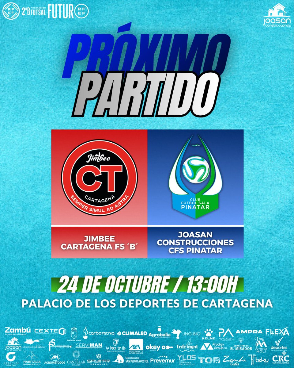CFS_Pinatar's tweet photo. 🧨𝐃𝐞𝐫𝐛𝐢 𝐝𝐞 𝐟𝐢𝐥𝐢𝐚𝐥𝐞𝐬 𝐚 𝐥𝐚 𝐯𝐢𝐬𝐭𝐚

👉Jornada 6⃣
🆚@CanteraJimbee 
🗓️Sábado 24 de octubre
⌚️13:00h
📍Palacio de los Deportes de Cartagena

#GOJoasan #CFSFactory https://t.co/Aazmubbx71