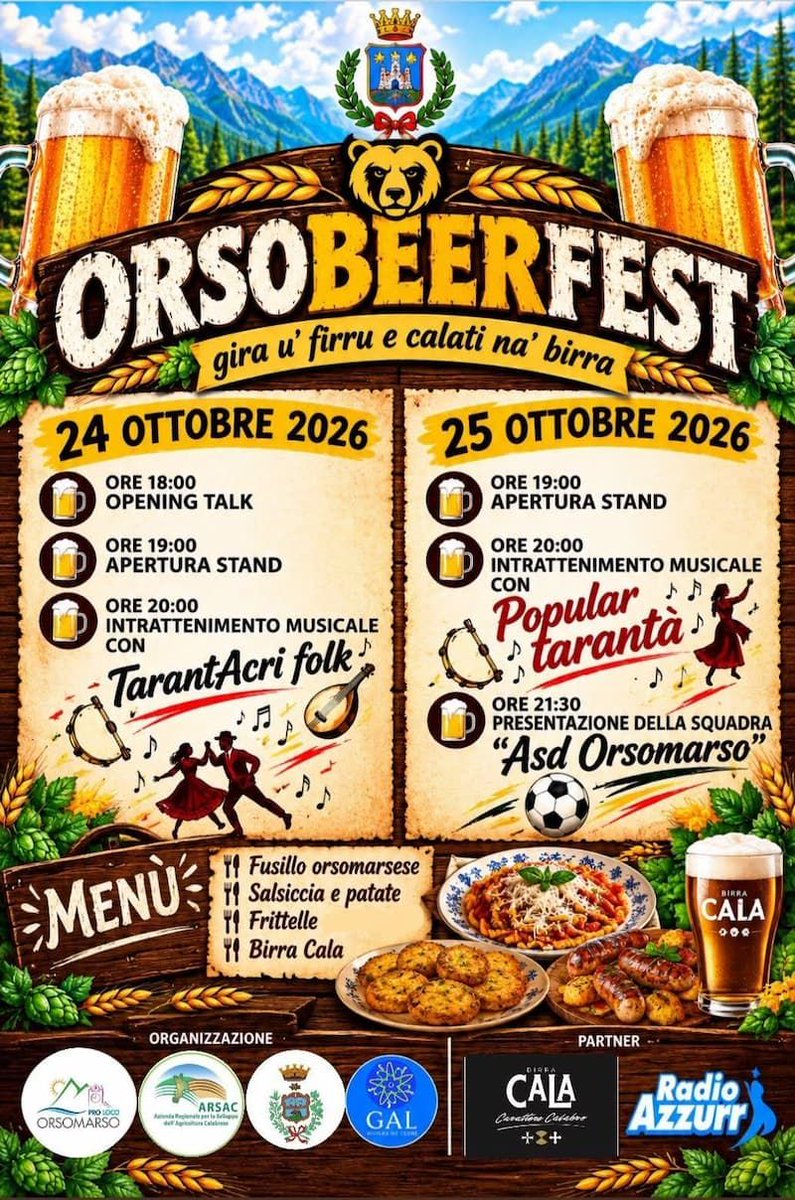 jblasa's tweet photo. OrsoBeerFest 2026: due giorni tra gusto, musica e tradizioni a Orsomarzo
#OrsoBeerFest #Orsomarso #Calabria #EventiCalabria #SaporiDelTerritorio
https://t.co/e7RkCiLdRF https://t.co/NY8HKBD21F
