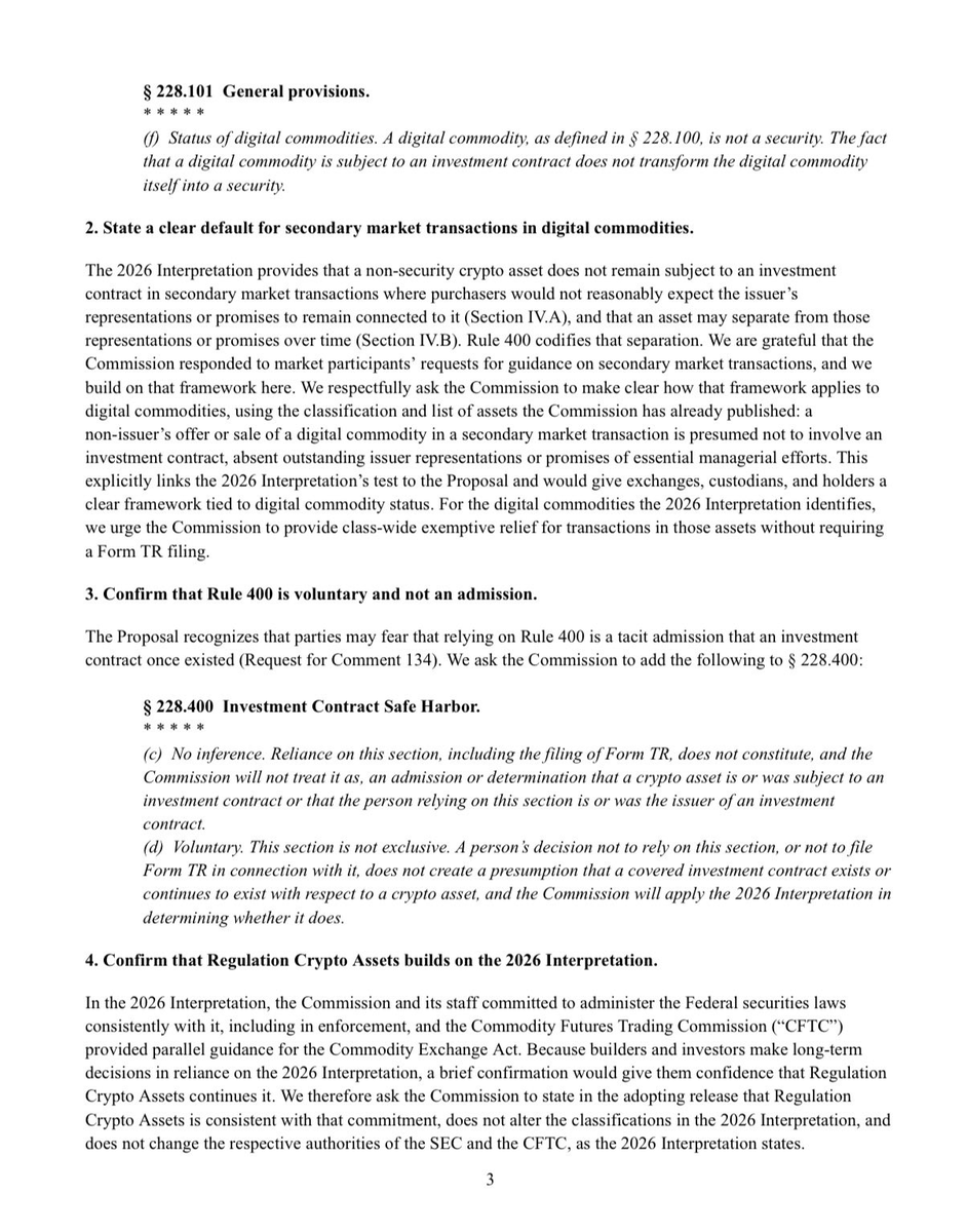 Cardano_CF's tweet photo. Earlier this year, the SEC classified $ADA as a digital commodity, not a security.

However, this classification only appears in the explanation of the new crypto rules, not in the rules themselves.

Six blockchain organizations have asked the SEC to write it into the rules. We co-signed the letter, alongside @StellarOrg, @Hedera, @AptosLabs, @AvaLabs and @Chainlink.