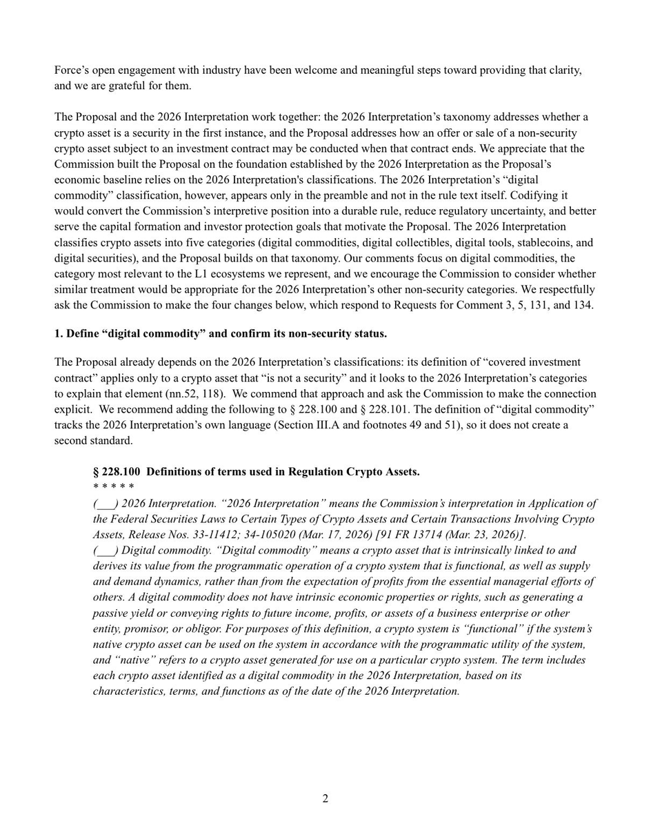 Cardano_CF's tweet photo. Earlier this year, the SEC classified $ADA as a digital commodity, not a security.

However, this classification only appears in the explanation of the new crypto rules, not in the rules themselves.

Six blockchain organizations have asked the SEC to write it into the rules. We co-signed the letter, alongside @StellarOrg, @Hedera, @AptosLabs, @AvaLabs and @Chainlink.