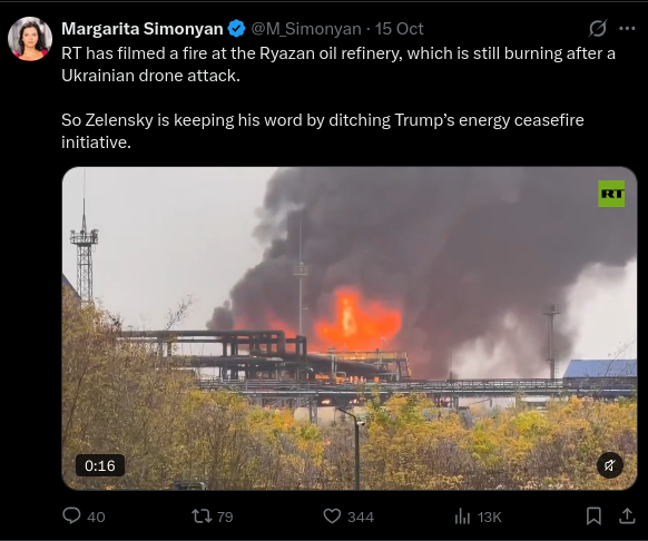 EUvsDisinfo's tweet photo. Russia struck Ukraine’s energy infrastructure 76 times during the US-declared truce. In the past week, it launched nearly 2,700 drones, 1,700 guided aerial bombs, and 66 missiles at Ukrainian cities.

The Kremlin’s understanding of a truce appears to be that Russia can continue striking Ukraine with impunity while Ukraine must refrain from defending itself or retaliating.