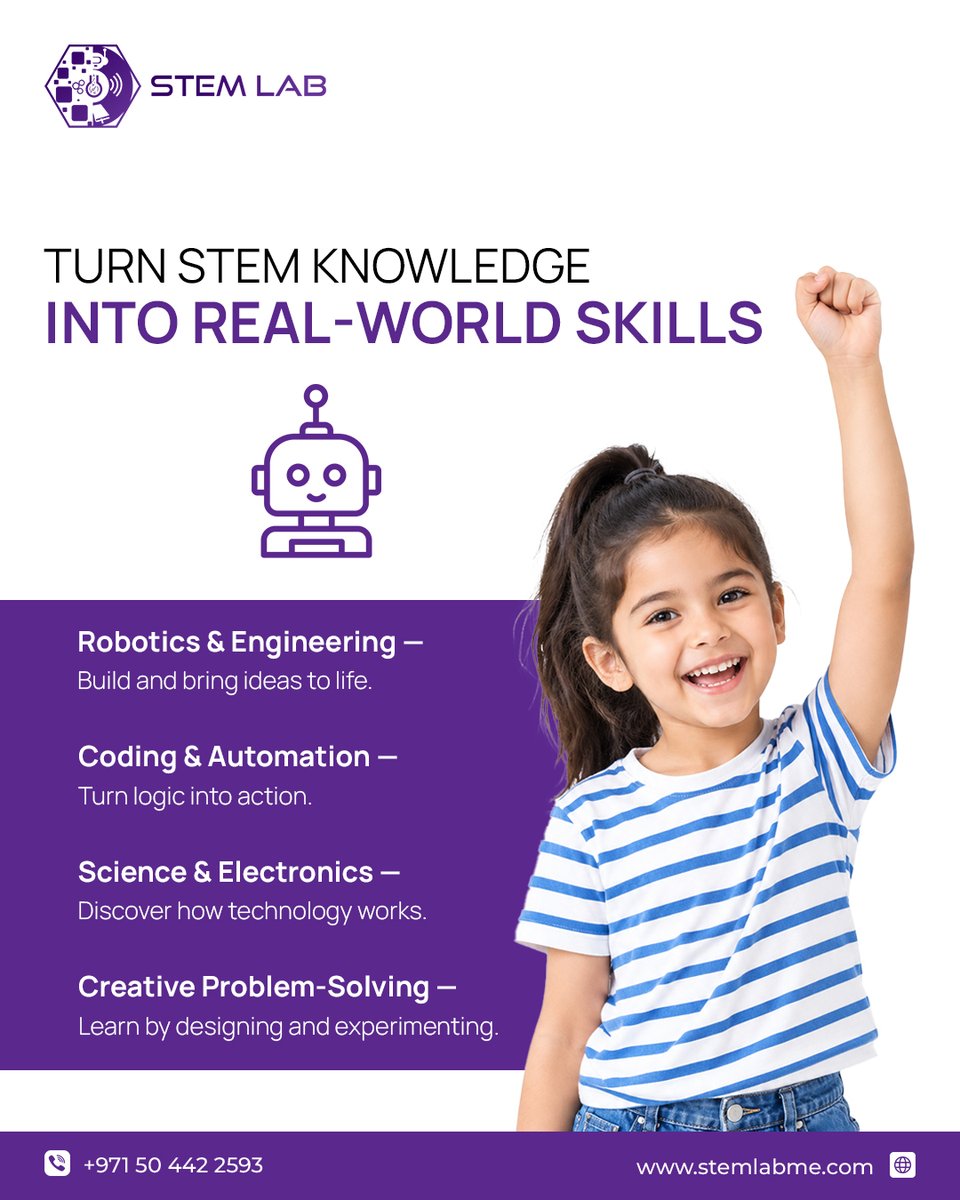 stemlabme's tweet photo. 🚀 Turn STEM Knowledge into Real-World Skills with STEM LAB! 🤖🔬
Give your child the opportunity to explore the exciting world of robotics, coding, engineering, science, and electronics!
#stemlab #stemlearning #stemforkids #roboticsforkids #codingforkids #stemeducation https://t.co/AbdVJuHA78