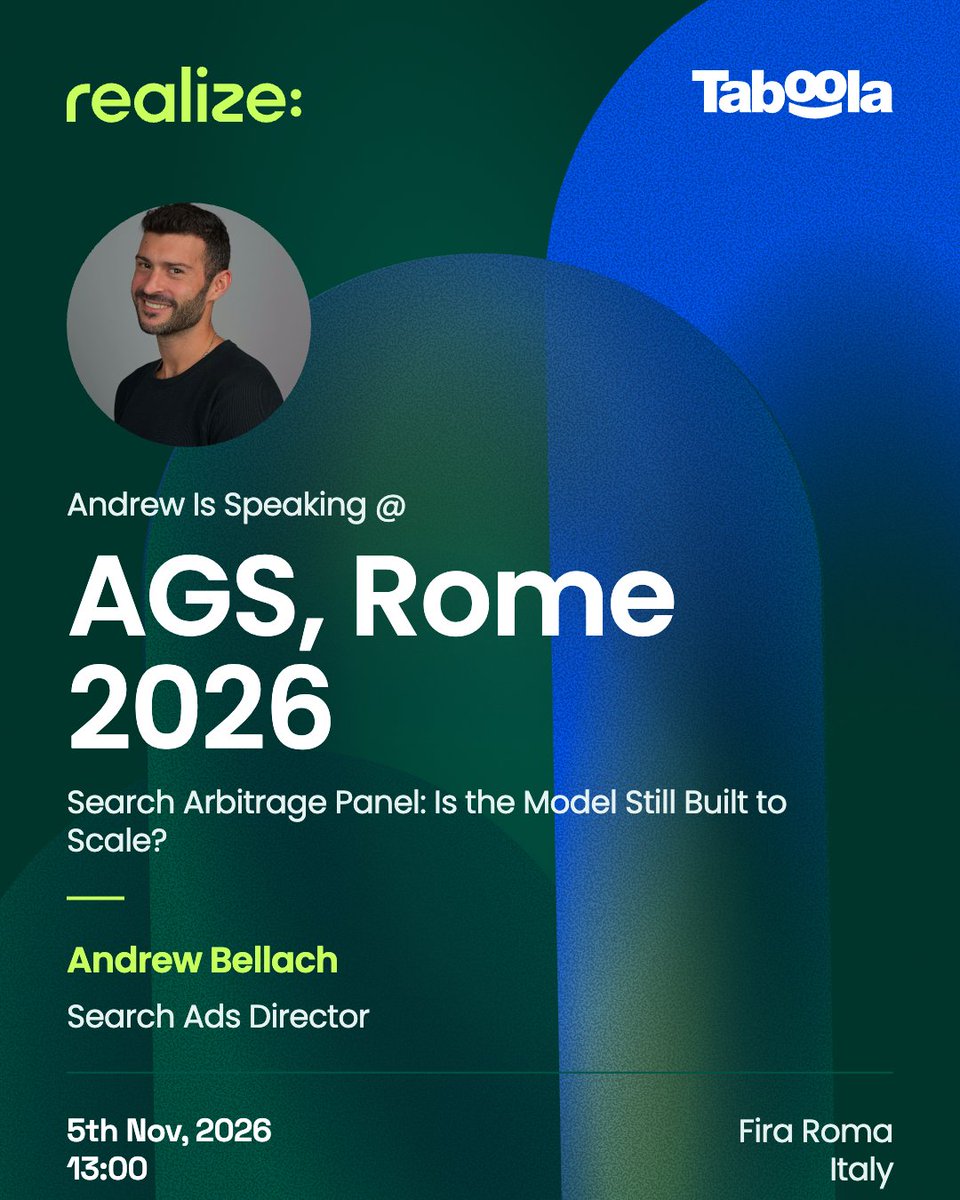RealizeAds's tweet photo. Meet the team behind Realize, @taboola's ad platform, at Affiliate Grand Slam Rome 2026 🇮🇹🦊

We’ll also join two sessions on the AGS Stage, Hall 2:
📅 Nov 3, 11:00 | ‘Beyond Native Advertising: How AI Is Reinventing a Multi-Billion Dollar Industry’ with Raoul Gutierrez Alamo.
📅 Nov 5, 13:00 | Search Arbitrage in 2026: Is the Model Still Built to Scale?’ with Andrew Bellach

Find us at booth H2-2070, Hall 2, Fiera Roma, talking about incremental growth beyond search and social.