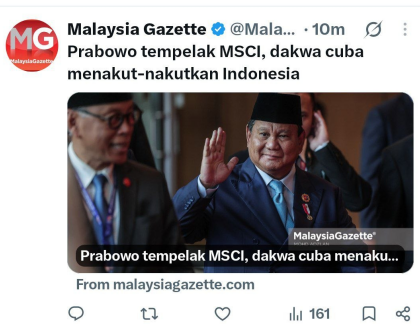 TradingDiary2's tweet photo. berita pernyataan Presiden Prabowo ke MSCI sudah mendunia guys dari tetangga dekat Malaysia sampai Prancis kita tunggu negara standalone MSCI lain seperti Rusia atau yg sedang disusahin MSCI seperti Turki https://t.co/VFSJWJNIJ3