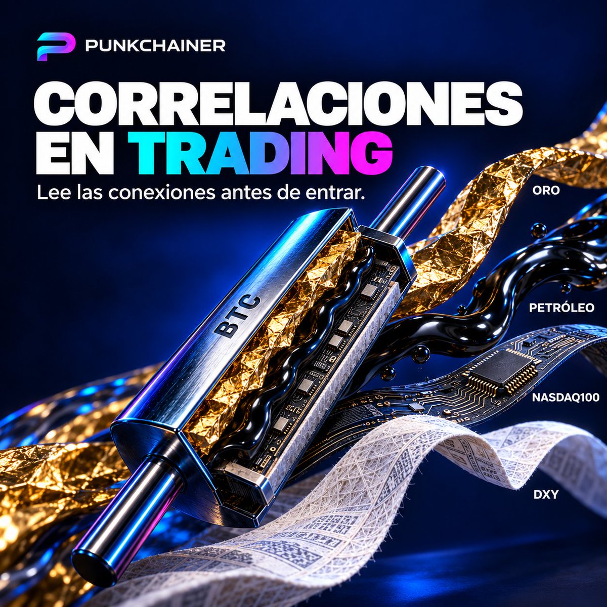 PunkchainersCM's tweet photo. Mirar varios gráficos sirve cuando entiendes qué relación estás buscando. 👇

Estas 6 conexiones ayudan a leer el contexto:
🔹 DÓLAR Y TIPOS REALES
DXY muestra la fuerza del dólar frente a una cesta de divisas; no mide directamente la liquidez. Para los tipos reales, observa el rendimiento de los TIPS a 10 años: es distinto del rendimiento nominal US10Y.

🔹 BTC Y NASDAQ
Pueden responder al mismo apetito por riesgo. Si ambos caen ante una noticia, revisa qué factor comparten. Una divergencia tampoco demuestra una oportunidad automática.

🔹 ORO Y BITCOIN
Una subida del oro puede reflejar búsqueda de protección sin trasladarse a BTC. La etiqueta «oro digital» no obliga a que se muevan juntos.

🔹 PETRÓLEO
Pregunta por qué sube: mayor demanda y menor oferta tienen implicaciones distintas para crecimiento, costes e inflación.

🔹 USDT.D
Mide una cuota de capitalización, no un flujo de dinero. Para analizar la capitalización de USDT, utiliza CRYPTOCAP.
Ejemplo hipotético: USDT mantiene 100 unidades de capitalización y TOTAL pasa de 1.000 a 800. Su dominancia aumenta del 10% al 12,5% sin crecer la capitalización de USDT.

🔹 BTC.D
Puede subir mientras Bitcoin cae, si el resto pierde proporcionalmente más. Revisa también el precio de BTC y los pares ALT/BTC.

🧭 Así lo llevas a tu operativa:
1️⃣ Identifica el catalizador y comprueba si la relación sigue activa en tu horizonte.
2️⃣ Utiliza esa lectura para evaluar tu escenario. La entrada necesita cumplir tu setup en el precio.
3️⃣ Define invalidación, tamaño y riesgo conjunto. Varios largos correlacionados pueden repetir la misma exposición.

USDT.D y BTC.D comparten TOTAL: no las cuentes automáticamente como confirmaciones independientes. TOTAL incluye las 125 criptomonedas principales que sigue el índice, con stablecoins dentro del conjunto.

Una correlación describe una relación observada; no demuestra causalidad ni quién se moverá primero.

💬 ¿Cuál de estas conexiones utilizas y cuál te ha hecho cambiar de opinión?
Guarda este mapa para revisar tu próxima sesión.

#Trading #Bitcoin #Correlaciones #GestiónDelRiesgo #Punkchainer