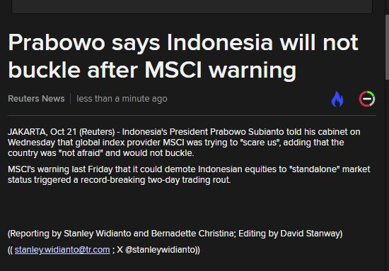 TradingDiary2's tweet photo. berita pernyataan Presiden Prabowo ke MSCI sudah mendunia guys dari tetangga dekat Malaysia sampai Prancis kita tunggu negara standalone MSCI lain seperti Rusia atau yg sedang disusahin MSCI seperti Turki https://t.co/VFSJWJNIJ3