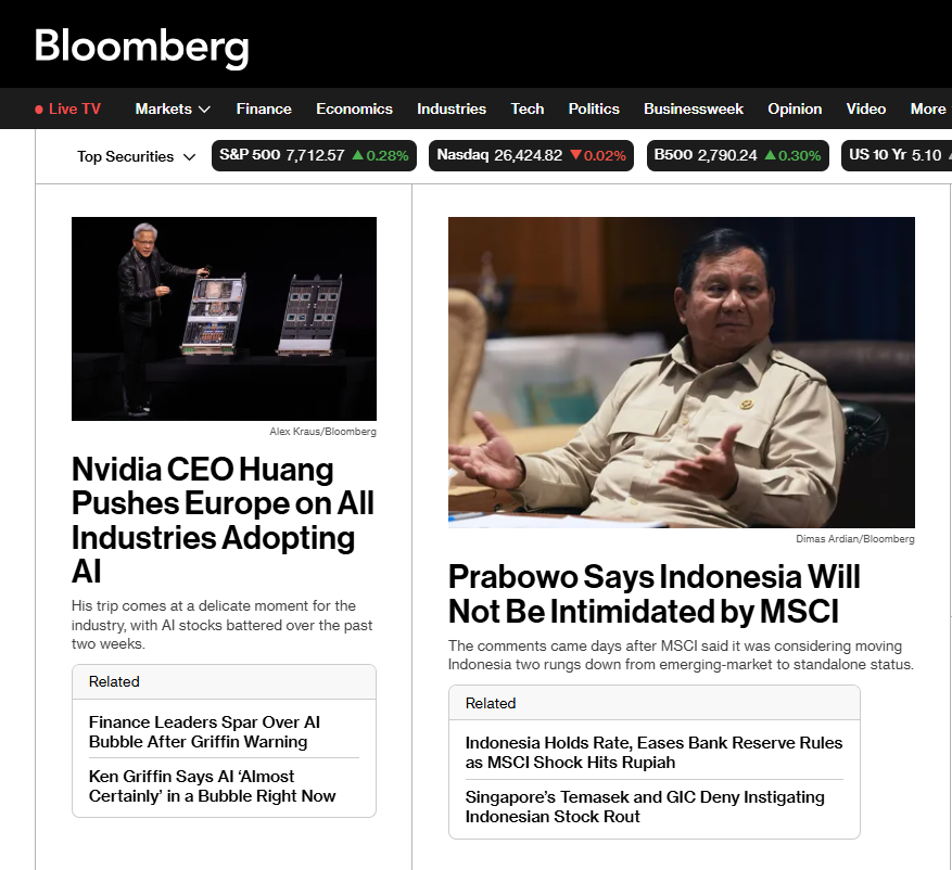 ArvinHonami's tweet photo. Nah masuk paling depan tampilan Bloomberg 

🤣🤣🤣🤣🤣 https://t.co/NYR2c5dxr5