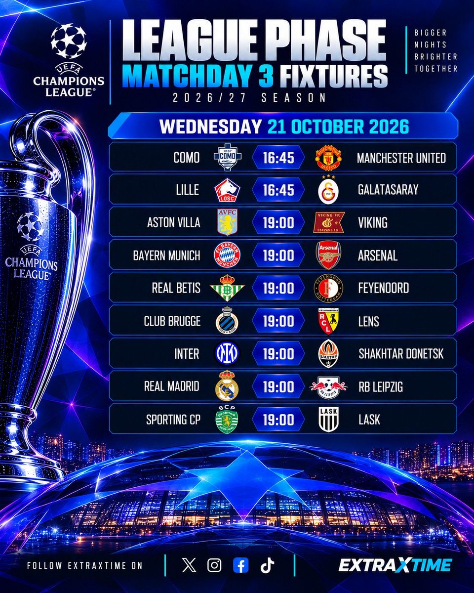 FTextraTime's tweet photo. #UCL Wednesday Fixtures https://t.co/3uhTPI61oY