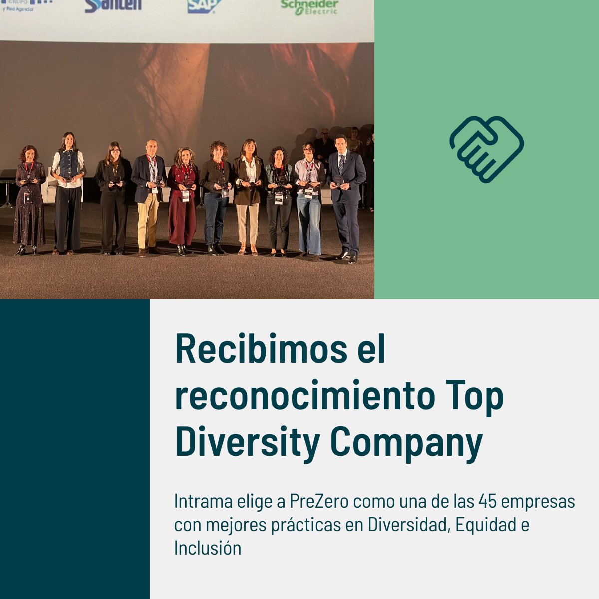 PreZero_ES's tweet photo. 🏆¡Recibimos el reconocimiento Top Diversity Company de @Intrama_es!  

Un galardón que nos sitúa como una de las 45 empresas con mejores prácticas en Diversidad, Equidad e Inclusión

👏 ¡Seguimos avanzando hacia una cultura cada vez más justa e inclusiva! https://t.co/xT2lU3Htjj