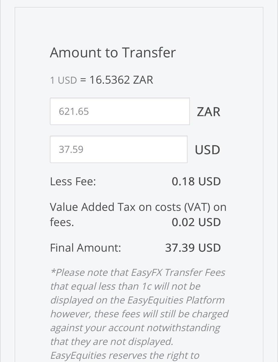 RandToRiches's tweet photo. Had some spare cash and deposited it into @EasyEquities and purchased $37.39 for USD wallet! What should we invest in today? @Hamnjela @StealthWealthHQ @FinanceGhost @ShareSquare2 @BSI_MushwanaAC @StockWaveNews @MoneyRehab_ https://t.co/JNXG0rhTye