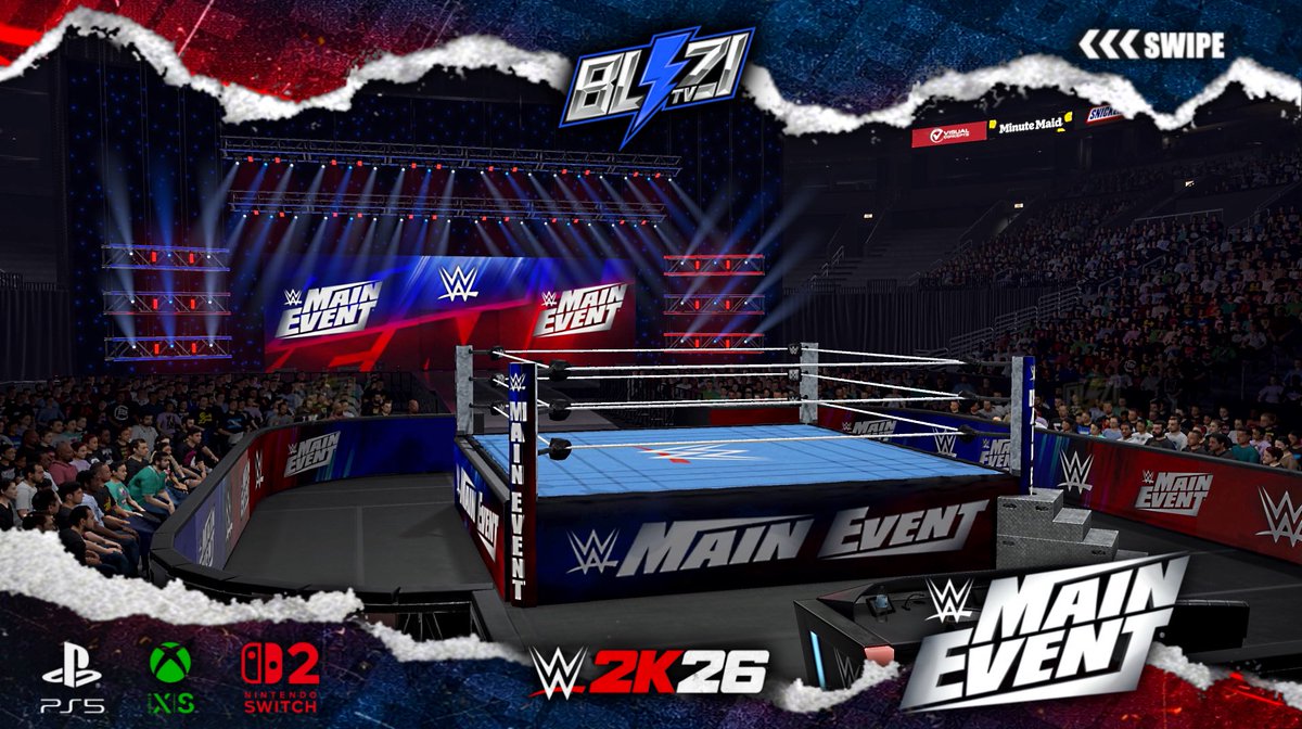BliziTV's tweet photo. 🚨 NEW UPLOAD ON #WWE2K26 COMMUNITY CREATIONS ! 

✭ WWE Main Event ‘26 Arena (MOST ACCURATE)

➡️ Available on consoles (PS5, XBox Series X/S & Nintendo Switch 2) in « Show » & « Arena » sections ! 

🔎 Search Tags : BliziTV - MainEvent - MainEvent26

ENJOY ‼️

#WWEMainEvent #WWERaw #SmackDown #WWENXT #CrownJewel