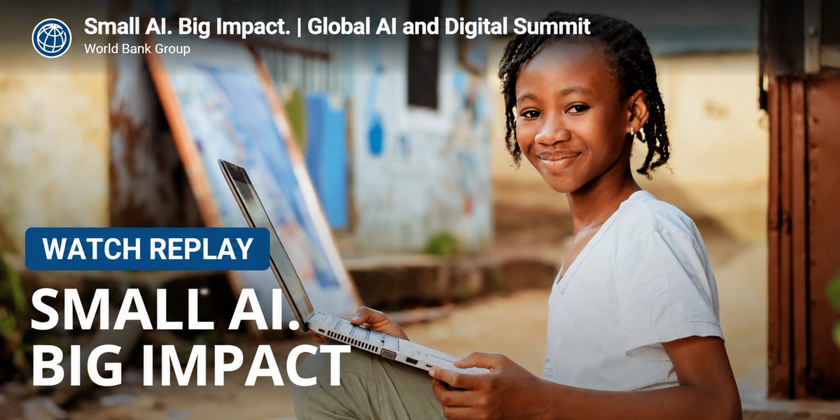 WBG_Digital's tweet photo. The future of AI won't be determined by the size of a model, but by the impact it creates. 
  
At Small AI, Big Impact, speakers explored how practical AI solutions can help businesses, governments, and communities solve real-world challenges. 
  
https://t.co/PqZ45OJxur https://t.co/TPNssZDBVH