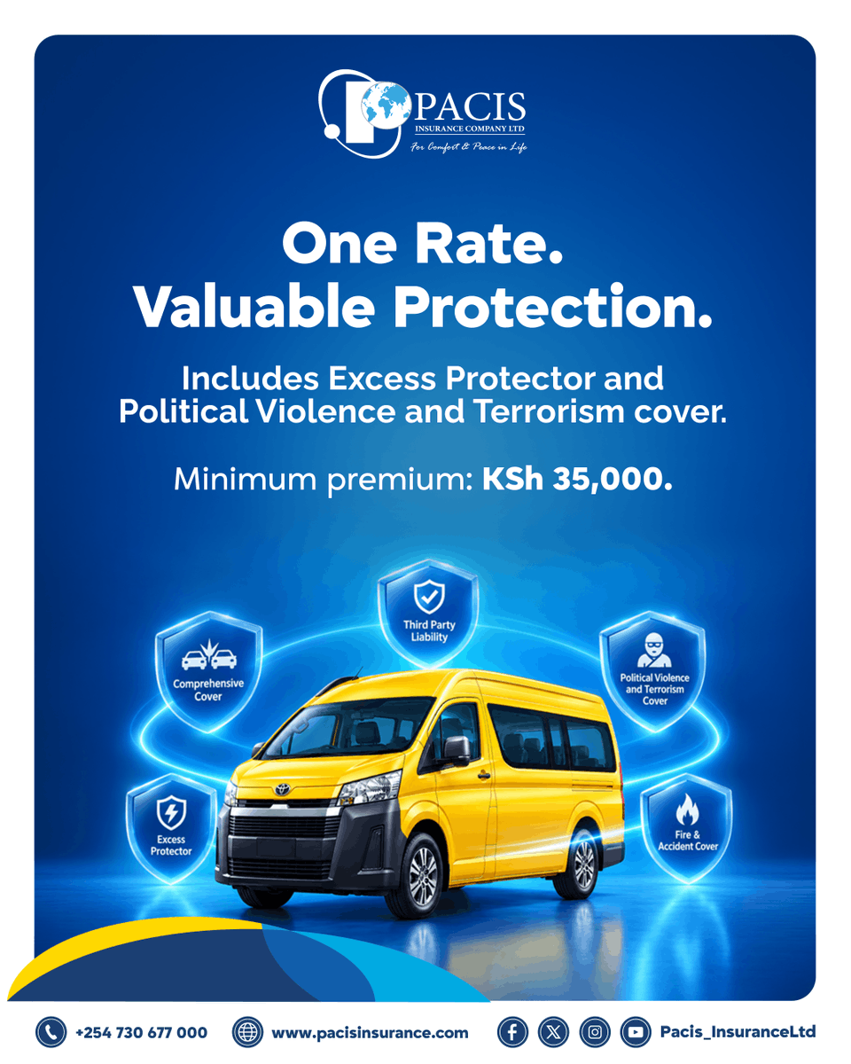 PacisInsurance's tweet photo. Your school bus deserves cover that makes the grade.
Get Pacis Comprehensive School Bus Insurance at 3% all-inclusive, with Excess Protector &amp; Political Violence and Terrorism cover.

Request a quote today: Min. premium: KSh 35,000. 
T&amp;Cs apply.

#pacisinsurance #schoolinsurance https://t.co/U6uEHMOJSD