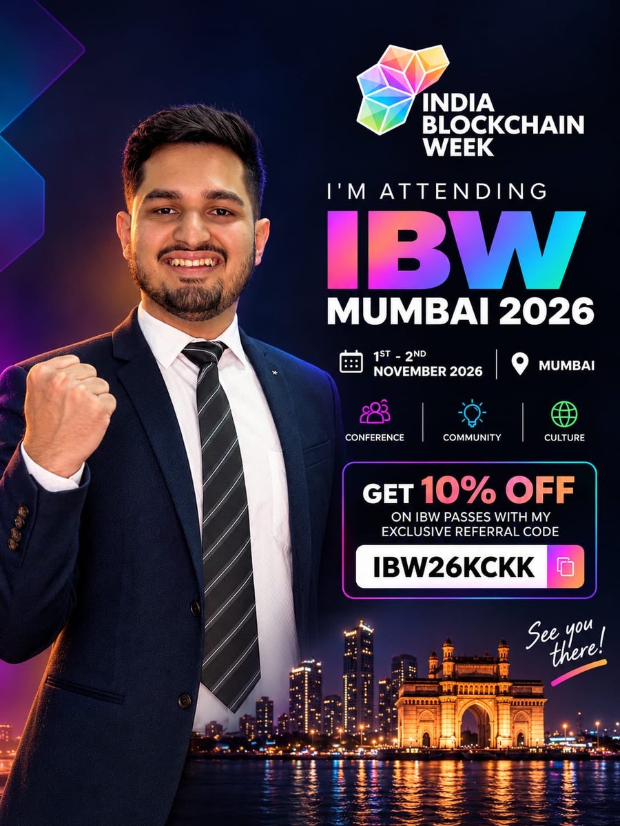 CryptoKingKeyur's tweet photo. 🚀 INDIA BLOCKCHAIN WEEK 2026 IS COMING TO MUMBAI 🇮🇳

🔥 Mumbai, get ready for the biggest Web3 vibes!

🎟️ Get 10% OFF on IBW passes with my exclusive code: IBW26KCKK

👉 Buy Tickets: https://t.co/nZzixepGse

🎁 5 FREE EVENT PASSES GIVEAWAY 🎁

Want to attend IBW for FREE? Here’s how to enter 👇

✅ Follow @CryptoKingKeyur @IBWofficial 💬 Comment IBW below

🎲 I’ll randomly select 5 lucky community members to win FREE event passes 🎉

📅 1–2 November 2026 
📍 Mumbai, India 🇮🇳

Meet top builders, founders, crypto leaders and the Web3 community!

👇 COMMENT “IBW” NOW TO ENTER 🔥