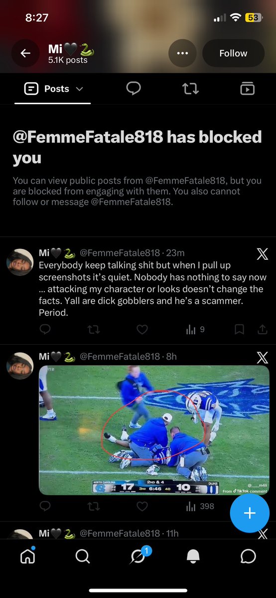 adrian6303's tweet photo. @JustExoticss The audacity to go lie on your timeline after blocking me @FemmeFatale818  when you pulled up looks first 😂😂🙏 this speaks louder than what you tried to get this guy for. You got it chief https://t.co/ARTmns6Ipm