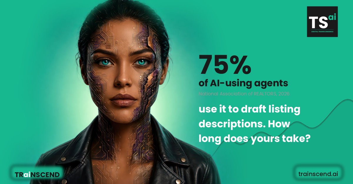 TRaiNSCEND's tweet photo. For REALTORS who use AI, the top use isn't flashy. It's listing descriptions.

Let AI draft. You add what only you know.

Tips: https://t.co/VuwIhD0NCn
Source: NAR, 2026 REALTORS Technology Report https://t.co/LR89wuejHY