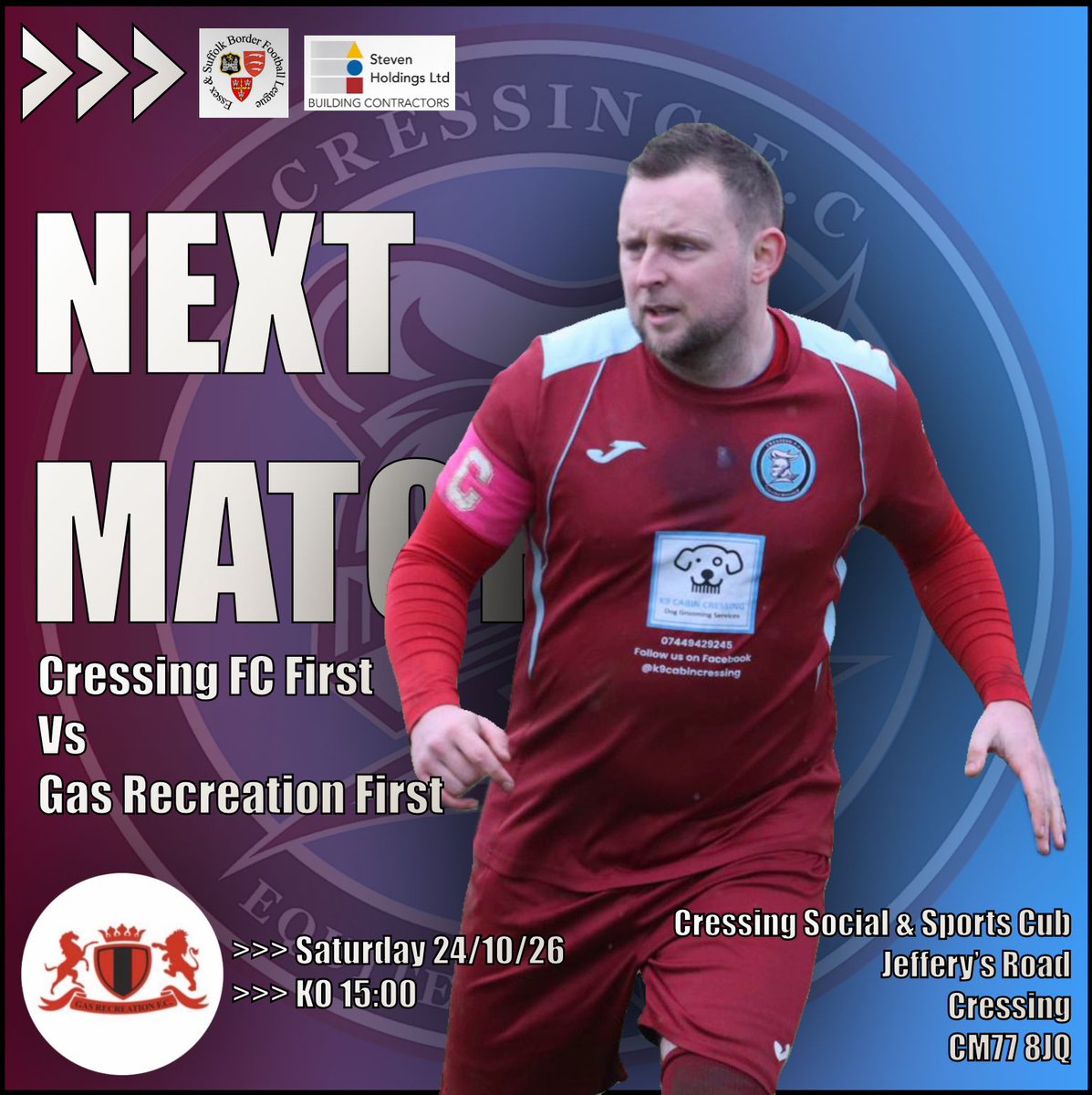 CressingFC's tweet photo. Coming up this weekend…

Cressing FC Firsts are home as we host Gas Recreation First back in league action in the Premier Division of the ESBL.

KO – 15:00 ⏰

Up the Cressing!💪

📸 @jakedaleyphotography

#CressingFC 
#StevenHoldingsLTD
#UTC https://t.co/OT0JLe9KRr