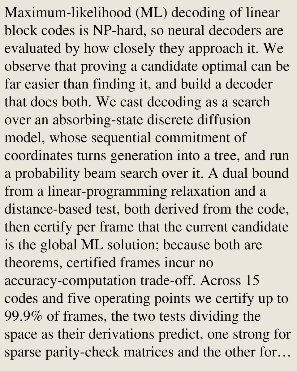 Encoding's tweet photo. Certified Adaptive List Decoding for Error-Correcting Codes

Jaeho Hwang, Byung-Sun Won, Uiwon Hwang
https://t.co/ARaHZ1AL3R [𝚌𝚜.𝙸𝚃 𝚌𝚜.𝙻𝙶] https://t.co/ustm82zCsy