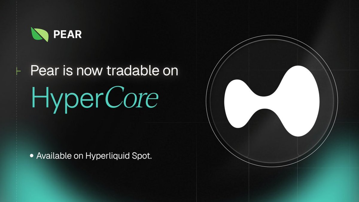 akira_noma's tweet photo. $PEAR is officially live on @HyperliquidX spot 🍐

PEAR/USDC is trading on HyperCore's orderbook, the same chain where @pear_protocol already runs its pair trades.

day one is done, and the token and the product finally live together 👇

https://t.co/2b2hpP9uOX https://t.co/xDaoyNpDVd