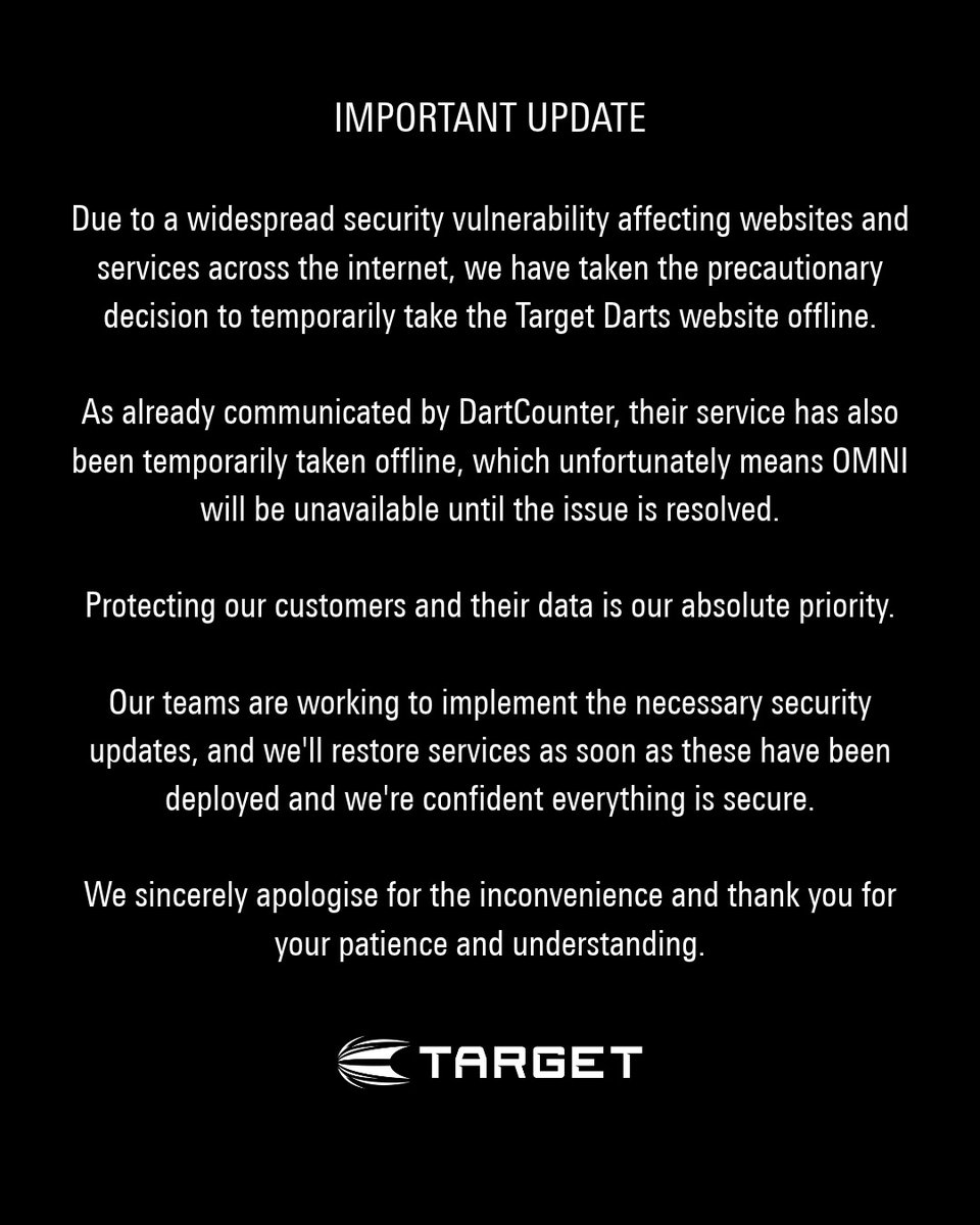 TargetDarts's tweet photo. For more information on this widespread security issue, please see the official guidance from the UK National Cyber Security Centre: https://t.co/n87gjgQZDM https://t.co/rrMosCPQYA