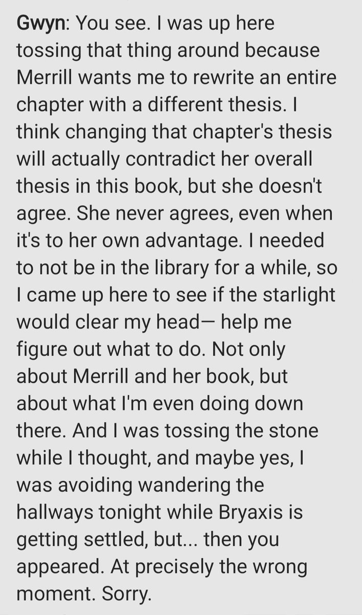 gwynrielcore's tweet photo. Just wanted to post Gwyn and Azriel's entire conversation from ACOSH thru Azriel's POV. Gwyn is such a yapper ISTG I love her so much. 😂 Their banter is fueled by how lowkey annoyed they are with each other. Still, Az kept replying to whatever Gwyn throws at him, vice versa. Their dynamic is just top-tier.